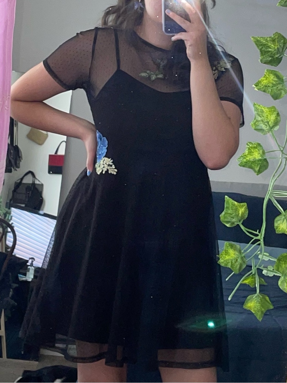 Black Floral Skater Dress